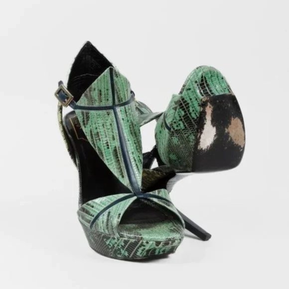 Roger Vivier Green Snake Cut Out Platform Heels - Picture 4 of 10